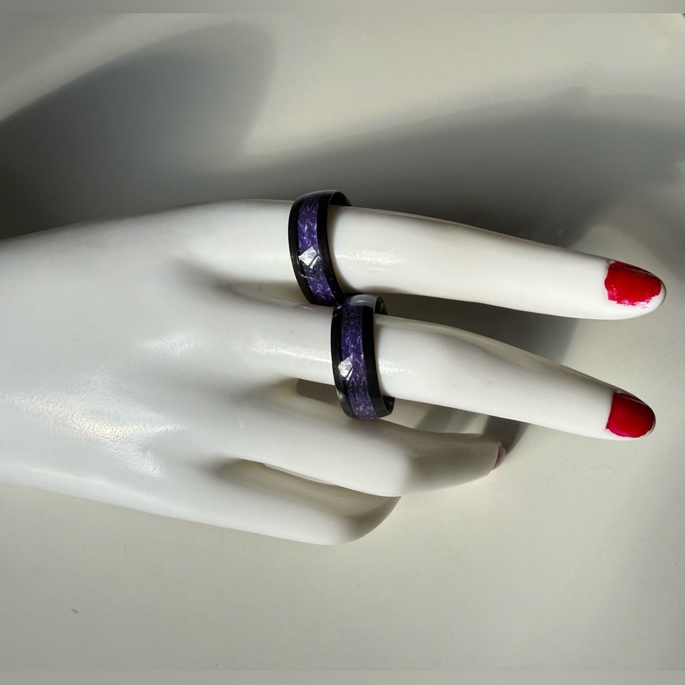 Stainless Steel Rings with Amethyst Style Inlay - Picture 2 of 6